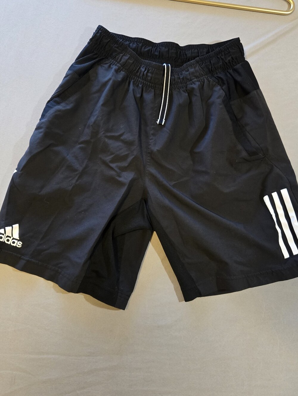 adidas Youth Black Athletic Shorts with White Stripe Accents Sz Est. XS